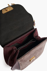 Suede and Leather Besace Bag - Burgundy