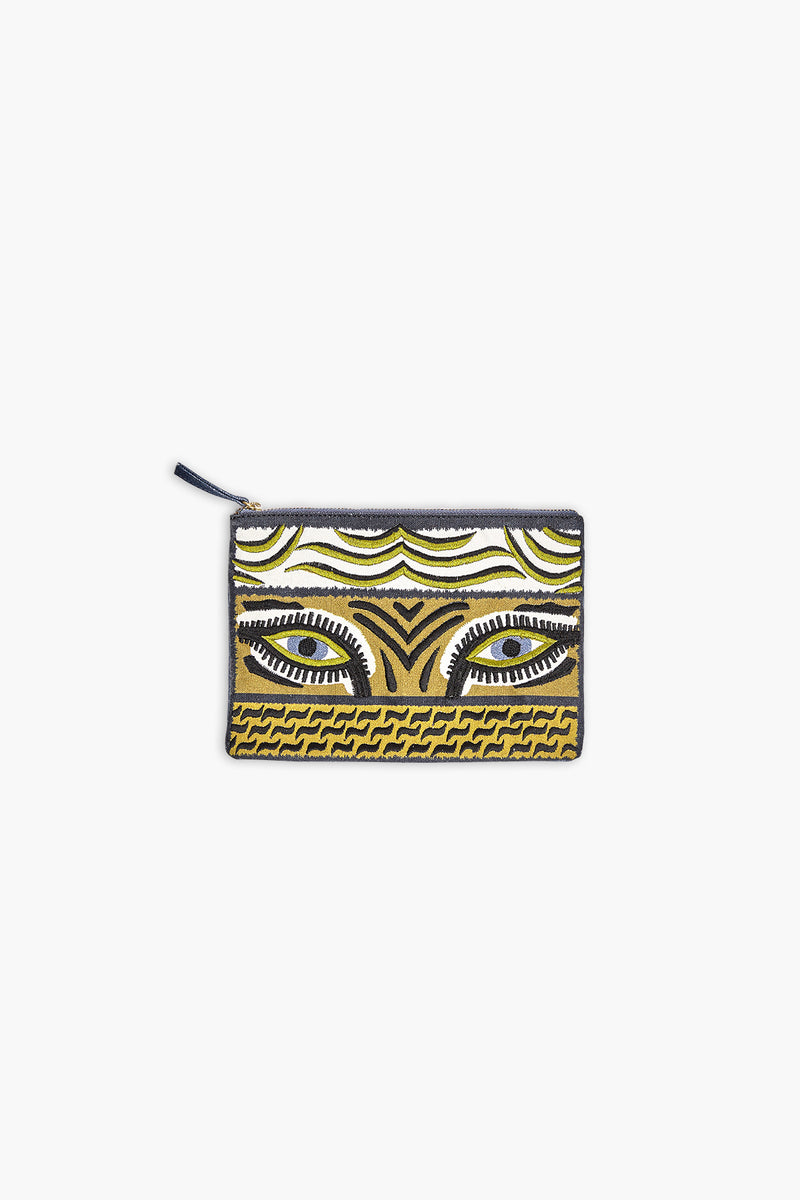 Embroidered Pouch - Mantra - Gold