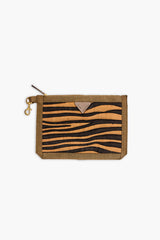 Quilted and Embroidered Pouch Strap - Tiger - Khaki