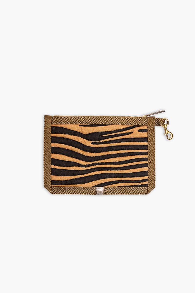 Quilted and Embroidered Pouch Strap - Tiger - Khaki