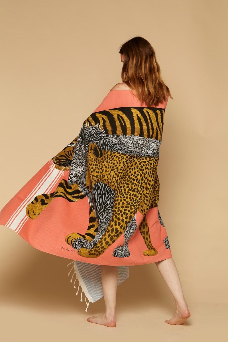 Cotton Fouta Towel - Cheetah - Coral - Inoui Editions Europe