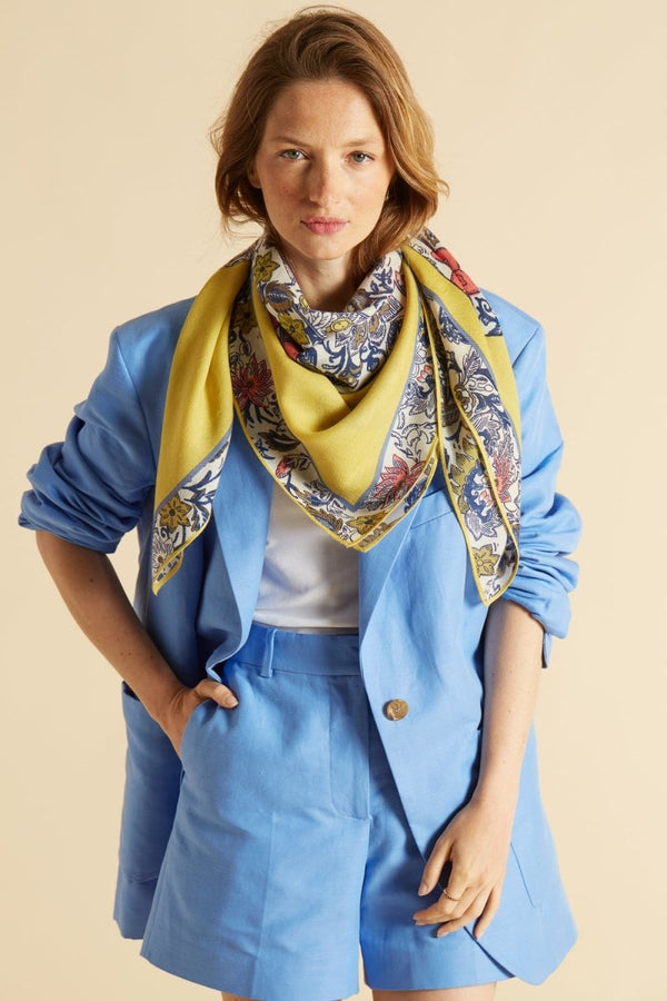 Fine Wool, Silk and Cashmere Square Scarf - Pippa - Yellow - Inoui Editions Europe