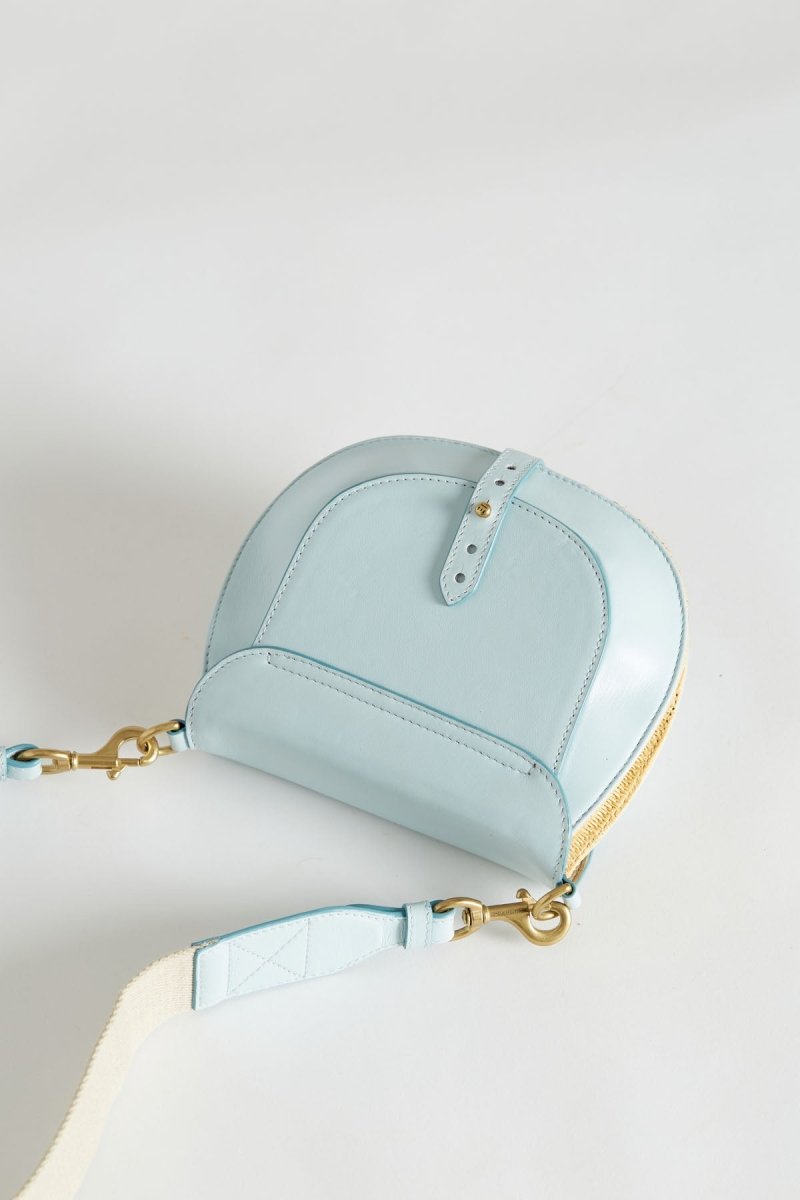 Leather and Raffia Besace Bag - Light Blue - Inoui Editions Europe