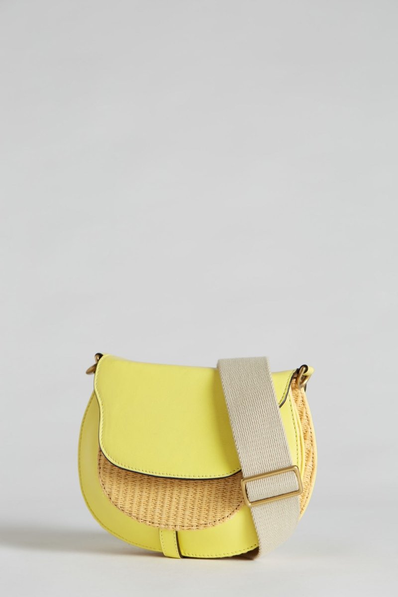 Leather and Raffia Besace Bag - Yellow - Inoui Editions Europe