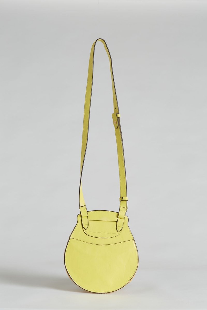 Leather and Raffia Shell Bag - Yellow - Inoui Editions Europe