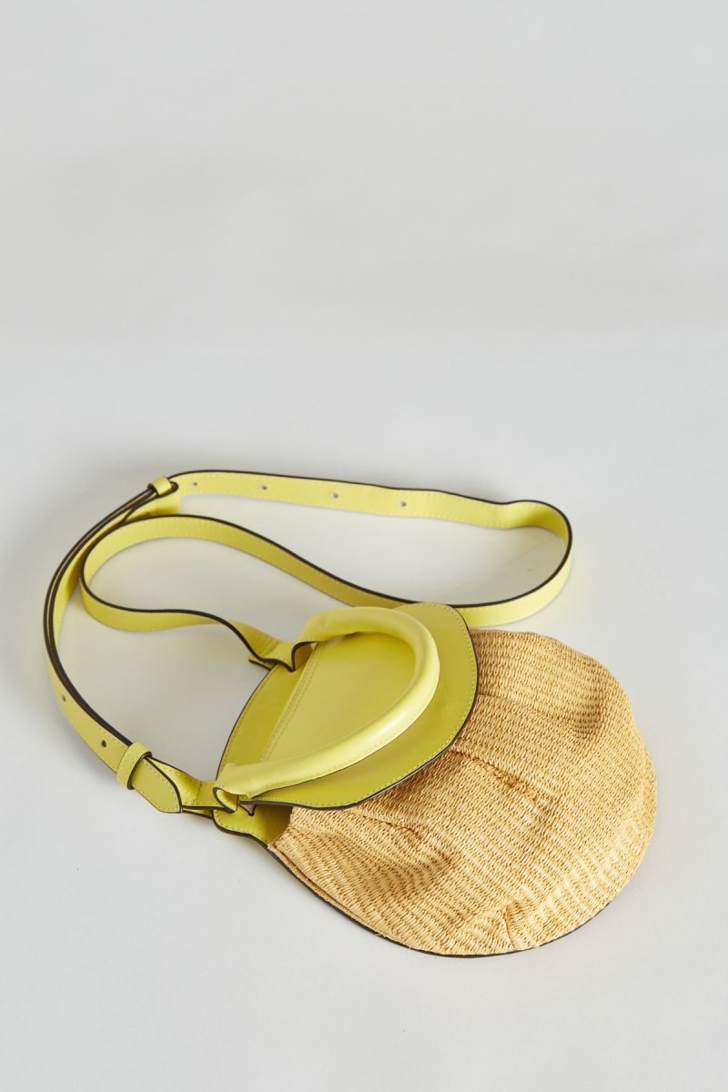 Leather and Raffia Shell Bag - Yellow - Inoui Editions Europe