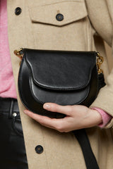 Leather and Silk Besace Bag - Anouchka - Black - Inoui Editions Europe