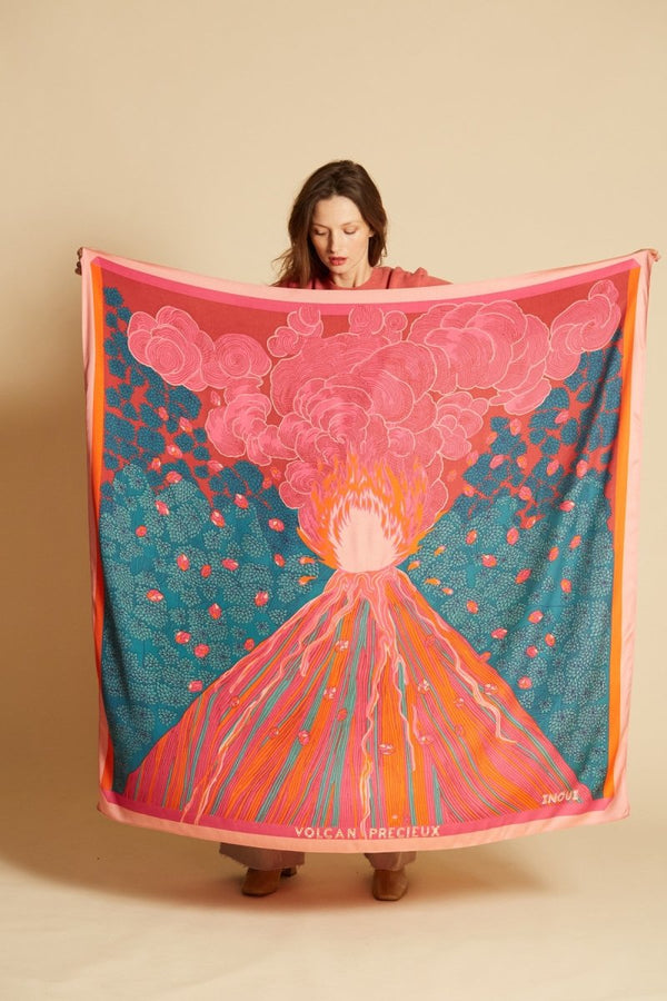 Silk and Modal Large Square Scarf - Vesuvio - Pink - Inoui Editions