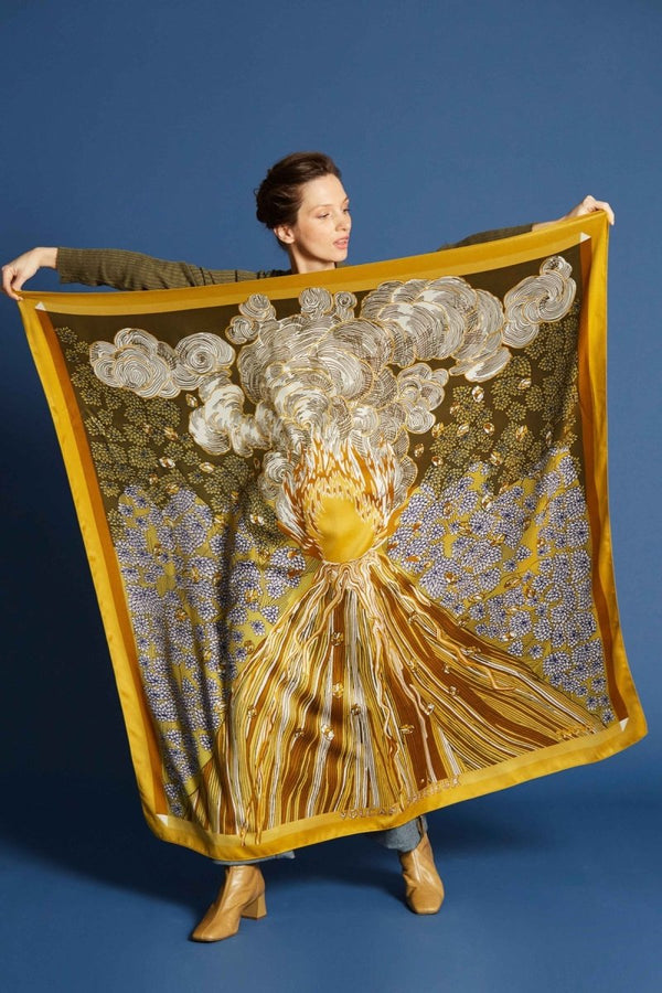 Silk and Modal Large Square Scarf - Vesuvio - Yellow - Inoui Editions Europe