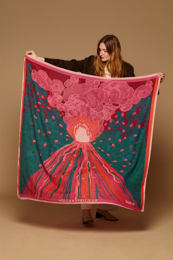 Silk and Modal Square Scarf - Stromboli - Pink - Inoui Editions Europe