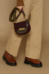 Suede and Leather Besace Bag - Burgundy - Inoui Editions Europe