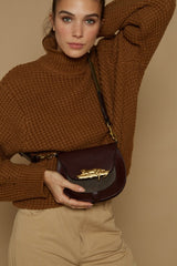 Suede and Leather Besace Bag - Burgundy - Inoui Editions Europe