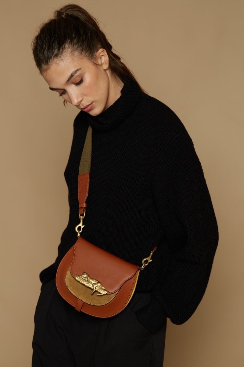 Suede and Leather Besace Bag - Vegetal - Inoui Editions Europe