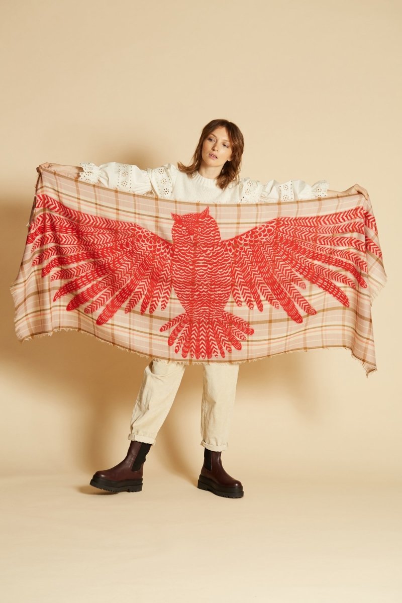 Wool and Cotton Scarf - Hedwige - Coral - Inoui Editions