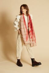 Wool and Cotton Scarf - Hedwige - Coral - Inoui Editions