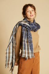 Wool and Cotton Scarf - Hedwige - Navy - Inoui Editions