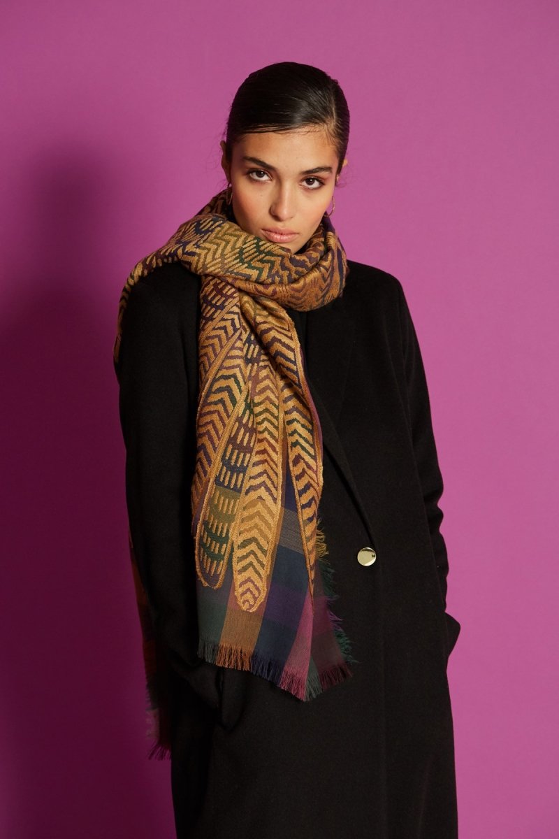 Wool and Cotton Scarf - Hedwige - Saffron - Inoui Editions Europe