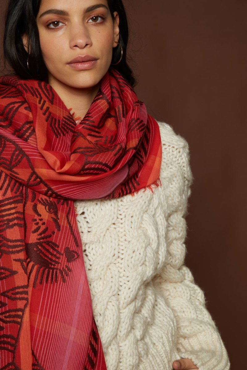 Wool and Cotton Scarf - Mantra - Raspberry - Inoui Editions Europe