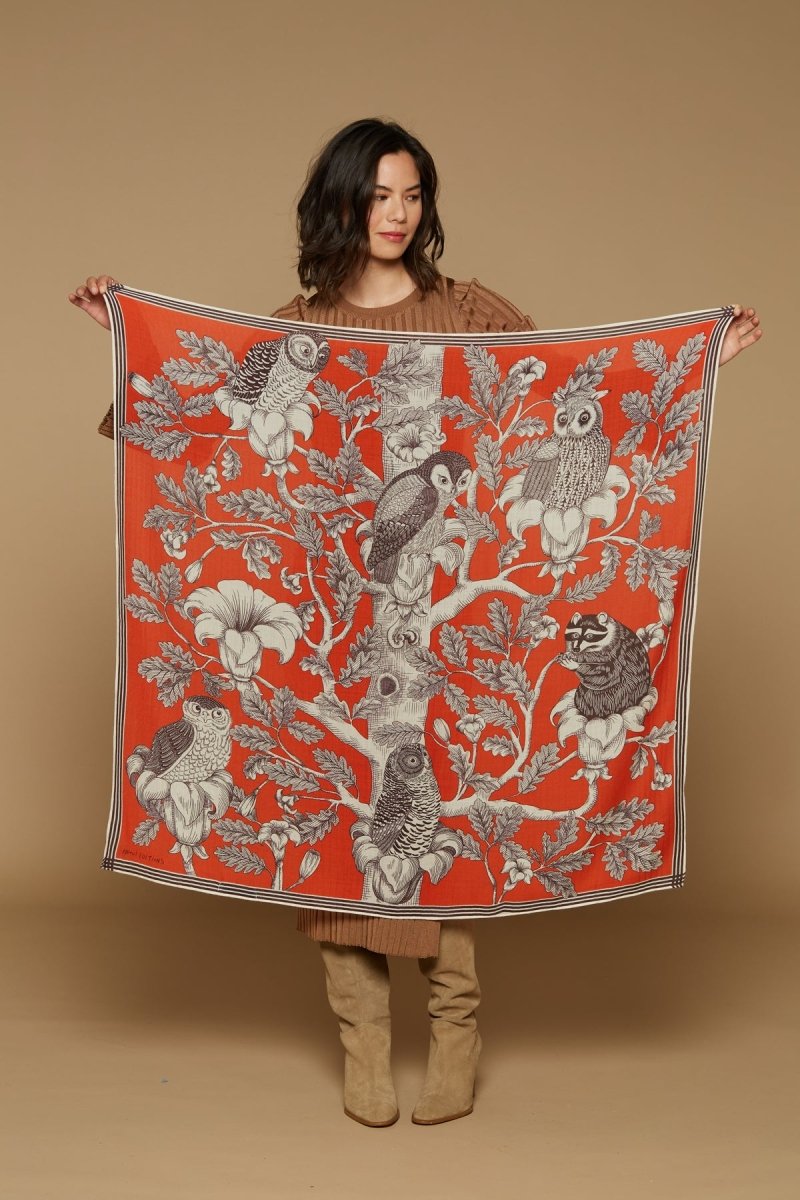 Wool, Silk and Cashmere Square Scarf - Archimède - Orange - Inoui Editions Europe