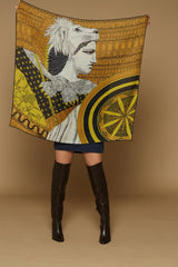 Wool, Silk and Cashmere Square Scarf - Héraclès - Golden Brown - Inoui Editions Europe