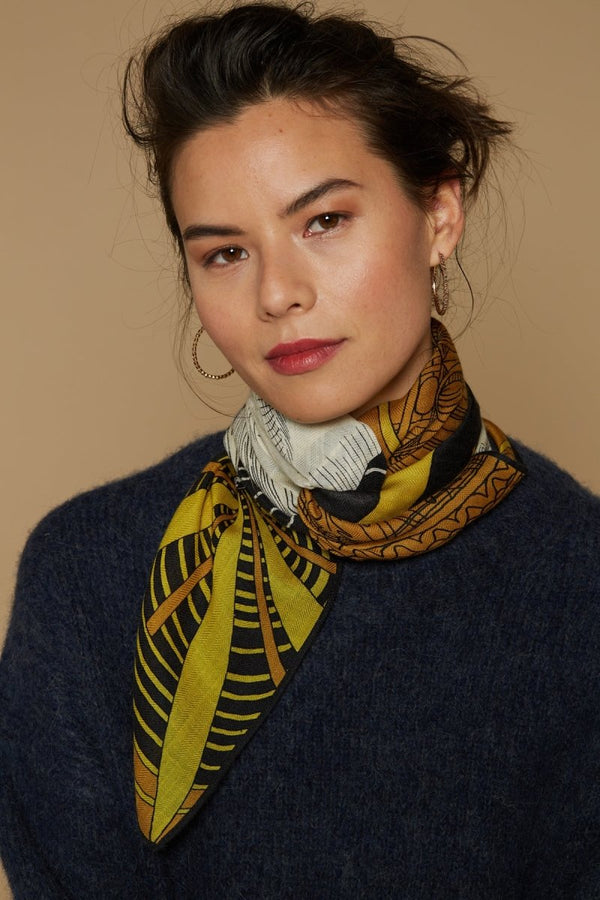 Wool, Silk and Cashmere Square Scarf - Héraclès - Golden Brown - Inoui Editions Europe