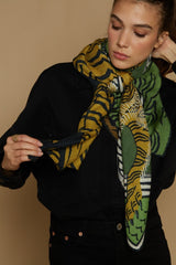 Wool, Silk and Cashmere Square Scarf - Mantra - Green - Inoui Editions Europe