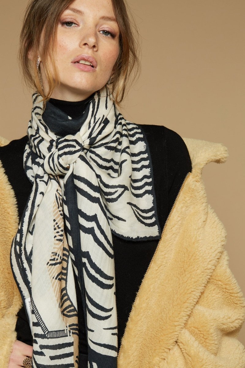 Wool, Silk and Cashmere Square Scarf - Mantra - Natural - Inoui Editions Europe
