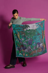Wool, Silk and Cashmere Square Scarf - Mythologie - Green - Inoui Editions Europe