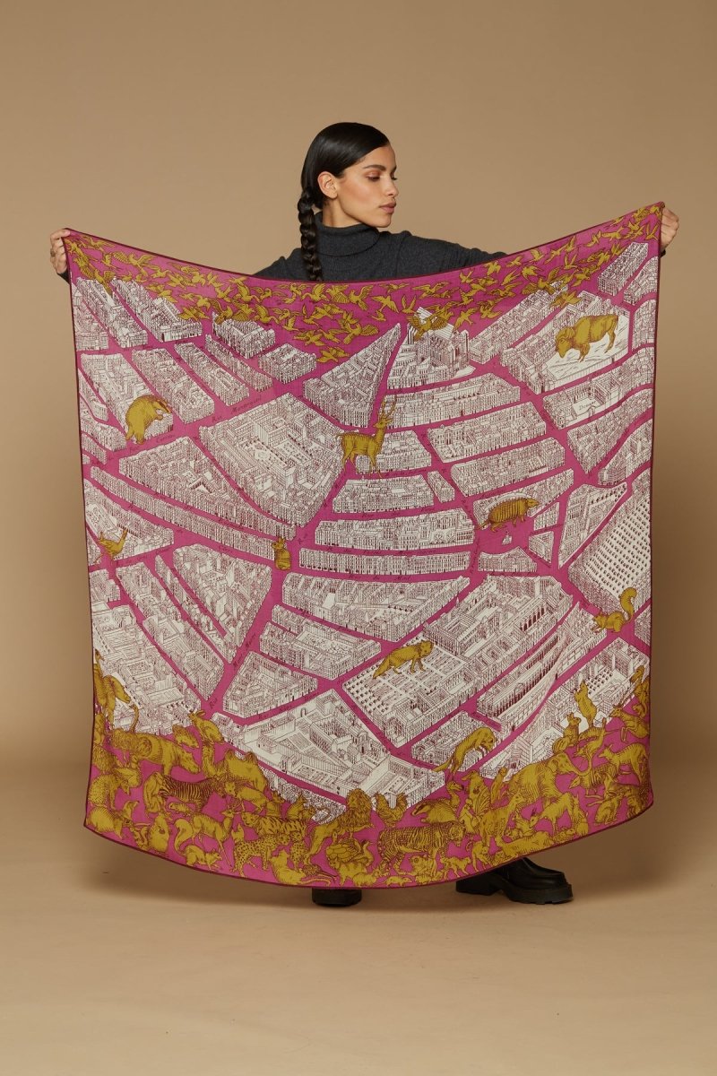 Wool, Silk and Cashmere Square Scarf - Turgot - Pink - Inoui Editions Europe
