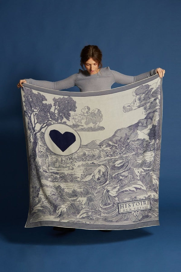 Wool, Silk & Cashmere Scarf - Histoire - Blue - Inoui Editions Europe